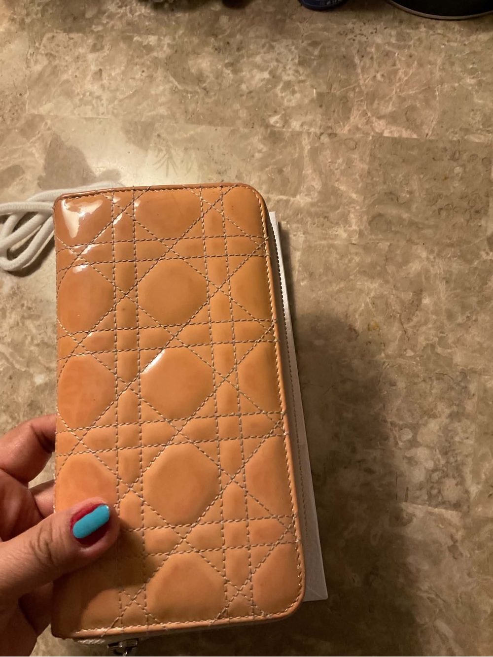 Dior Patent Quilted Zip around Wallet in Warm Tan - Picture 2 of 13